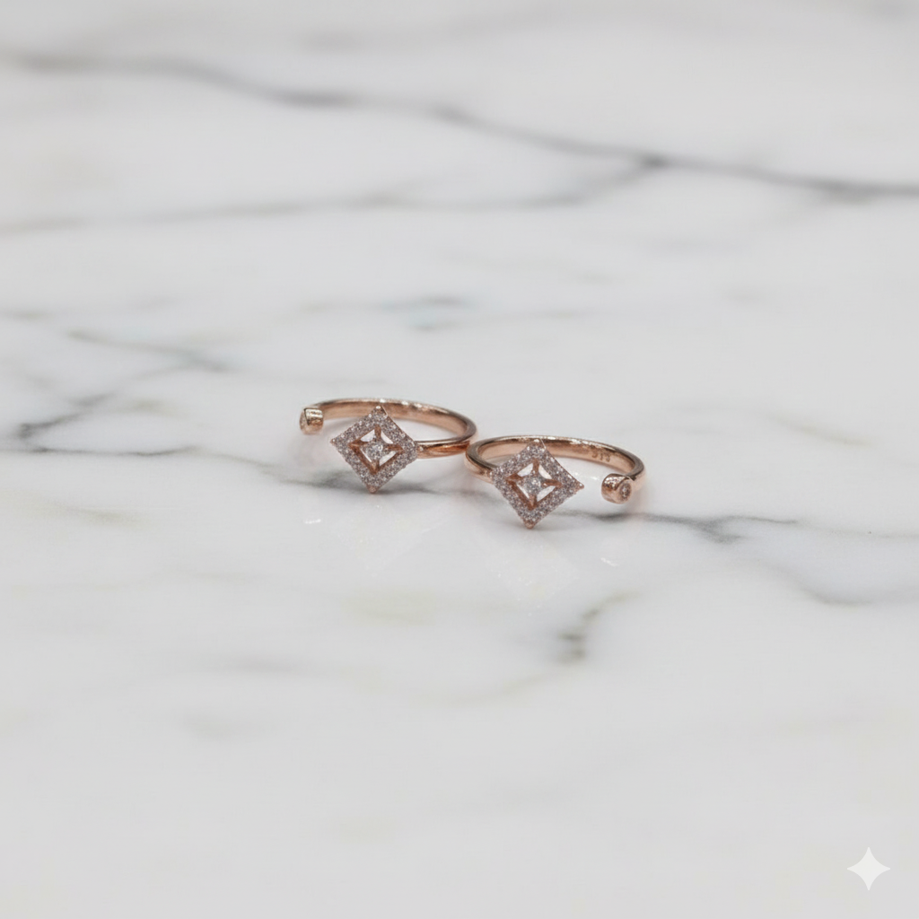 92.5 Silver Rose Gold Square Stoned Toe Ring 